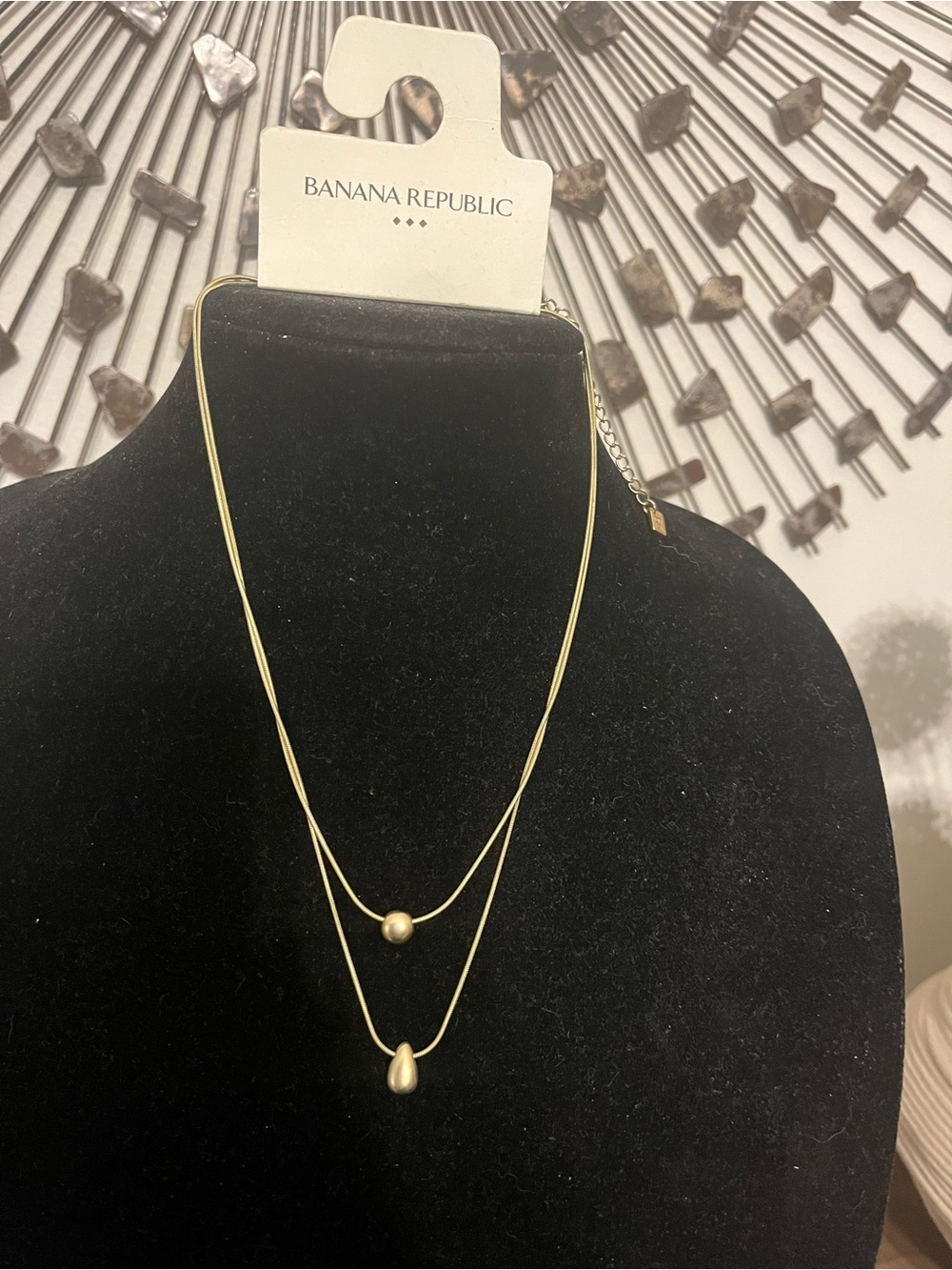 Banana Republic Gold Two-Layer Teardrop Necklace New